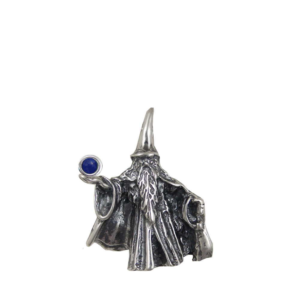 Sterling Silver Wizard of the North Pendant Holding Lapis Lazuli Magic Orb